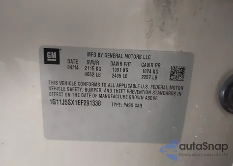 2014 Chevrolet Malibu 2Lz z USA, uszkodzony, nr VIN 1G11J5SX1EF291338